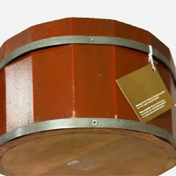 RARE NWT Pottery Barn Wood Bucket Catchalls RED11 x 5.5” Barrel Style Decor